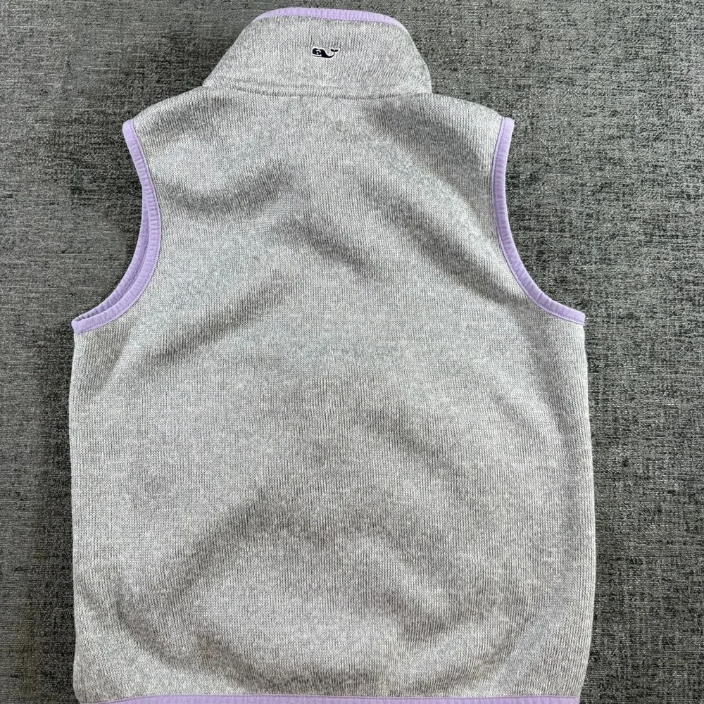 Vineyard Vines Sweater Fleece Vest Girls S 7-8 Gray Purple Full Zip 7O001039